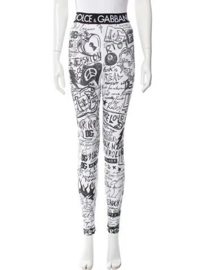 Pre-owned Dolce & Gabbana Printed Sweatpants In White