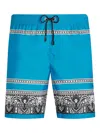 Dolce & Gabbana Mid-length Swim Trunks With Bandanna Print In Blue