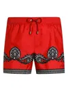 Dolce & Gabbana Short Swim Trunks With Bandanna Print In Red