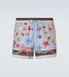 Dolce & Gabbana Light Blue Swim Shorts With Drawstring Elastic Waist And All-over Print In Blue