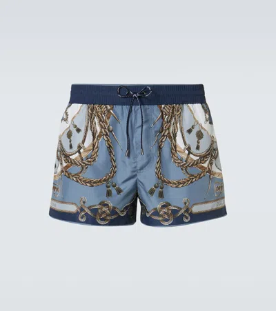 Dolce & Gabbana Printed Swim Trunks In Blue