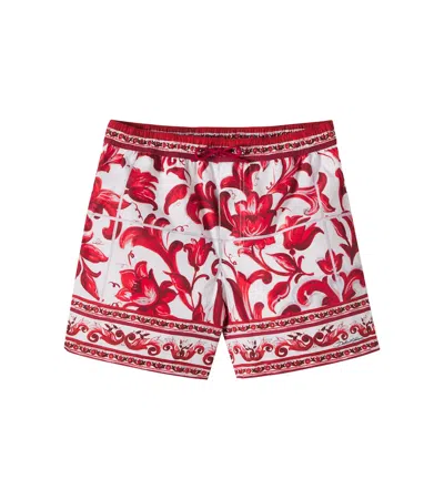 Dolce & Gabbana Printed Swim Trunks In Red