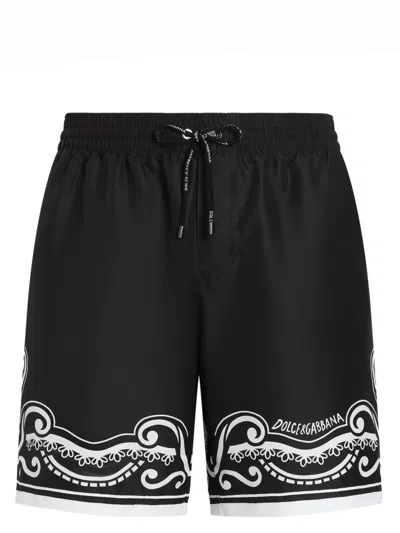 Dolce & Gabbana Printed Swimsuit In Black