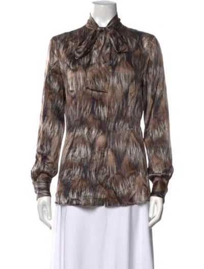 Pre-owned Dolce & Gabbana Printed Tie Neck Blouse In Brown