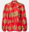 Dolce & Gabbana Printed Tie-neck Silk Blouse In Red