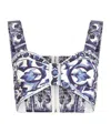 Dolce & Gabbana Majolica-print Cropped Cotton-poplin Top In White