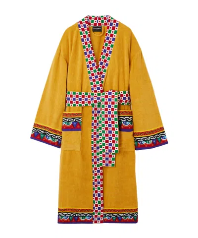 Dolce & Gabbana Printed Cotton-terry Robe In Yellow