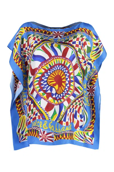 Dolce & Gabbana Printed Twill Blouse In Blue