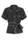 Dolce & Gabbana Short-sleeved Silk Pajama Shirt With Polka-dot Print In Multicolor