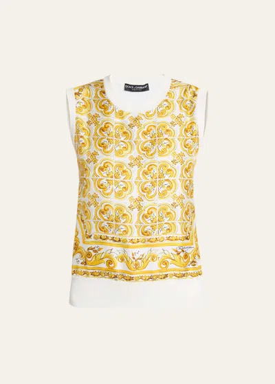 Dolce & Gabbana Printed Twill Sweater Vest In Yellow