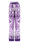 Dolce & Gabbana Maiolica Cropped Printed Silk-blend Flared Pants In Blue