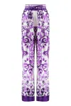 Dolce & Gabbana Majolica Print Silk Twill Pants In Purple