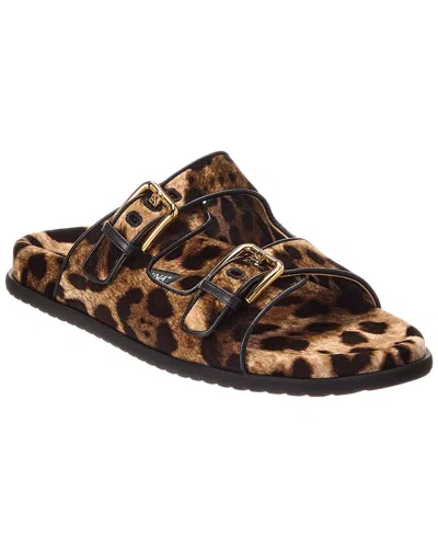 DOLCE & GABBANA DOLCE & GABBANA PRINTED VELVET & LEATHER SLIDE