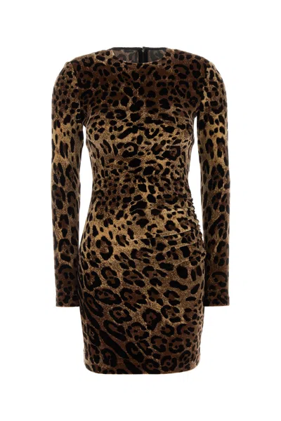 Dolce & Gabbana Animal Print Velvet Long Sleeve Dress