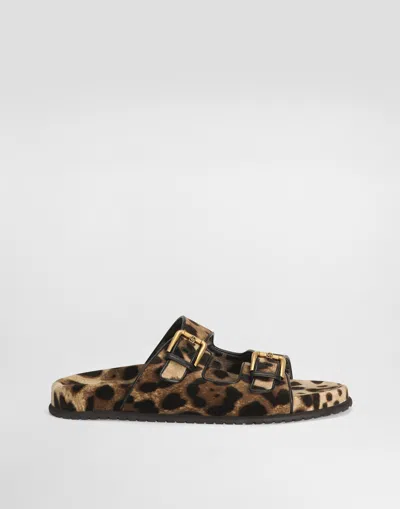 DOLCE & GABBANA PRINTED VELVET SLIDERS