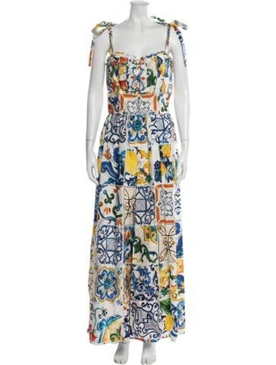 Pre-owned Dolce & Gabbana Printed V-neck Jumpsuit In White