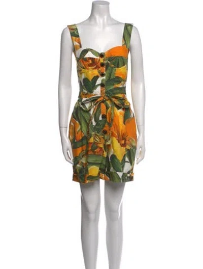 Pre-owned Dolce & Gabbana Printed V-neck Romper In Red