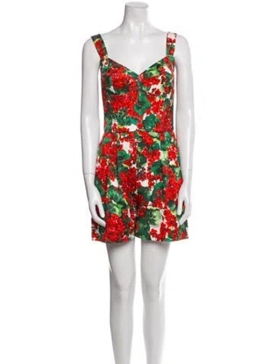 Pre-owned Dolce & Gabbana Printed V-neck Romper In Red