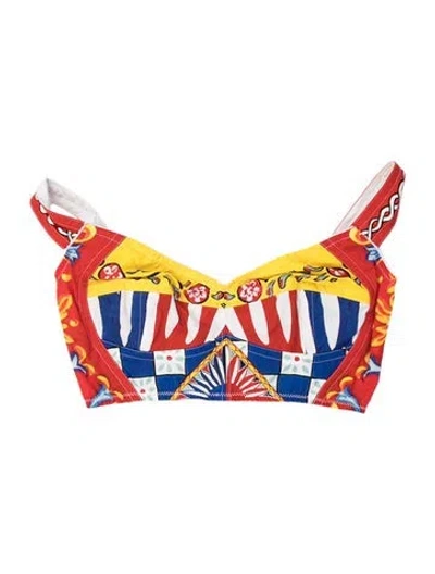 Pre-owned Dolce & Gabbana Printed V-neck Sports Bra In Orange