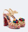 Dolce & Gabbana Keira Platform Heel Sandals Pompons Flowers In Multi