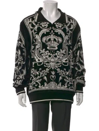 Pre-owned Dolce & Gabbana Printed Zip Sweatshirt In Black