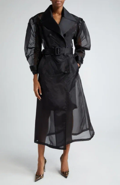 Dolce & Gabbana Technical Organza Trench With Rouched Sleeves In Nero