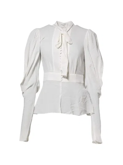 Dolce & Gabbana Silk Ascot Collar Long Sleeve Blouse Top In White
