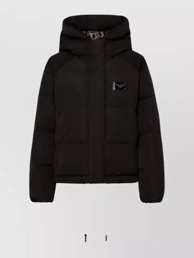 Dolce & Gabbana Puffer Jacket With Adjustable Hem And Hood In Black