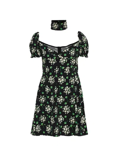 Dolce & Gabbana Puff-sleeve Floral Mini Dress In Green