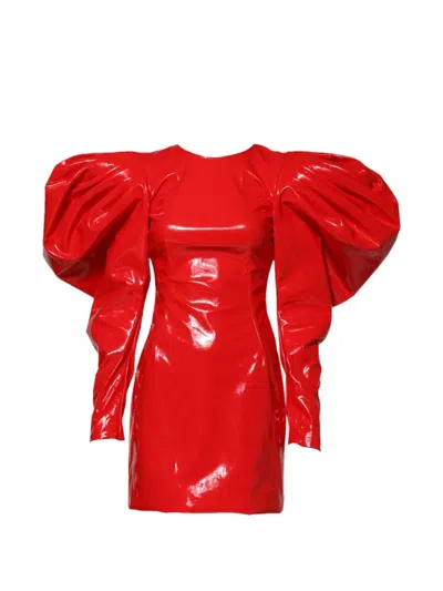 Dolce & Gabbana Puff-sleeve Patent-finish Mini Dress In Red