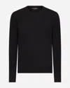 Dolce & Gabbana Men Black Sweater With Tonal Signature Logo In Silk Man In ブルー