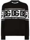 Dolce & Gabbana Black Crewneck Sweater With Dg Motif In Wool Blend Man In Black