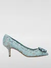 Dolce & Gabbana Blue Taormina Lace Crystal Heel Pumps Shoes In Wasser