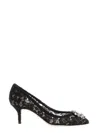 Dolce & Gabbana Scarpe Con Tacco In Pizzo Blu Notte Donna In Black