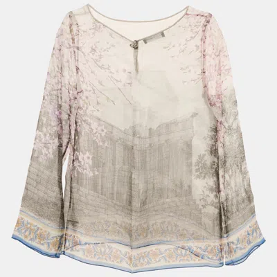 Pre-owned Dolce & Gabbana Purple Ancient Rome Print Silk Long Sleeve Top M