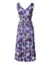 Dolce & Gabbana Purple Anemone Print Pleated Midi Women's Dress In Purple