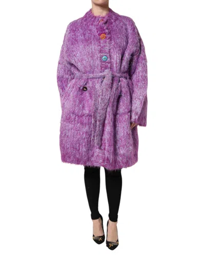 Dolce & Gabbana Mohair Blend With Decorative Buttons Coat In Purple