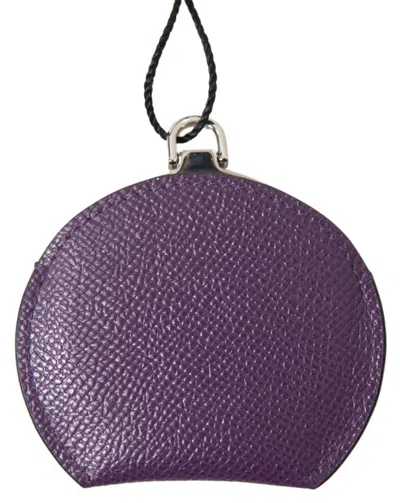 Dolce & Gabbana Purple Calfskin Leather Round Hand Mirror Holder Accessory In Gold