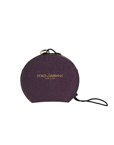 Dolce & Gabbana Purple Calfskin Leather Round Logo Hand Mirror Holder Calf Accessory