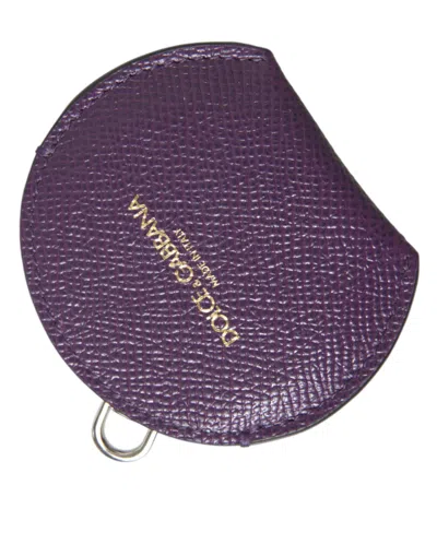 Dolce & Gabbana Purple Calfskin Leather Round Logo Hand Mirror Holder Calf Accessory
