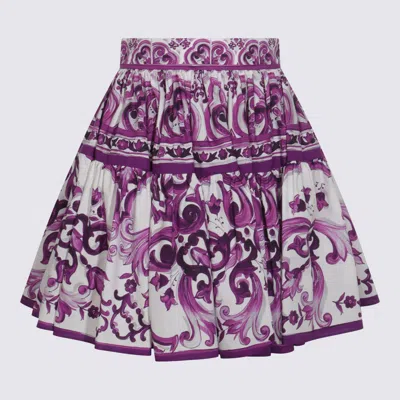 Dolce & Gabbana Short Cotton Skirt With Majolica Print Dolce E Gabbana In Purple