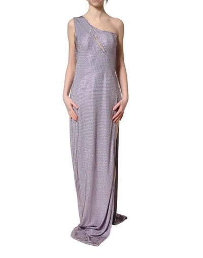 Dolce & Gabbana Purple Crystal Oneshoulder Eveninggown Dress In Blue