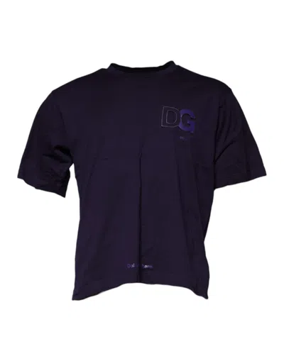 Dolce & Gabbana Purple Dg Logo Cotton Crew Neck T-shirt In Blue