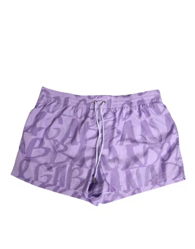 Dolce & Gabbana Purple Dg Logo Print Nylon Men Shorts Swimwear