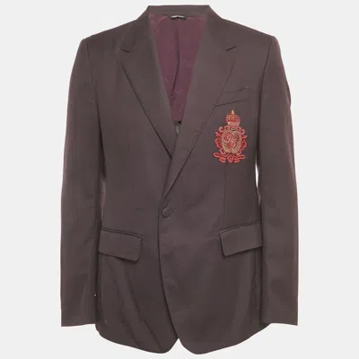 Pre-owned Dolce & Gabbana Purple Embroidered Wool Tailored Blazer Xl