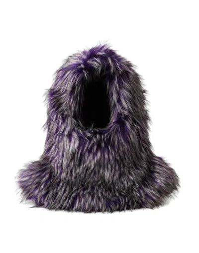 DOLCE & GABBANA PURPLE FAUX FUR WHOLE HEAD WRAP HAT