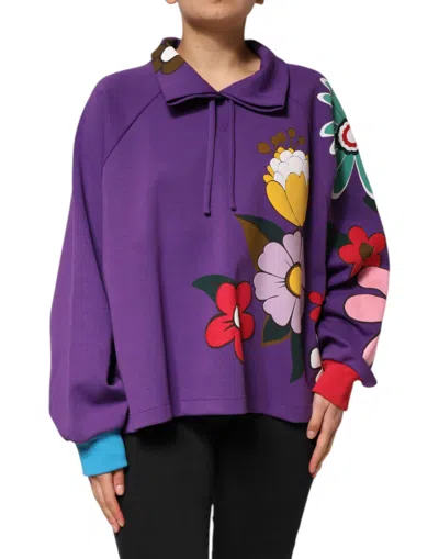 Pre-owned Dolce & Gabbana Purple Floral Print Cotton Long Sleeves Women's Top ()