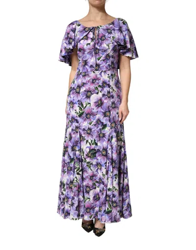 Dolce & Gabbana Purple Floral Silk Stretch Elegant Gown  Women's Dress