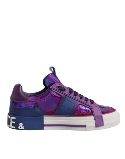 Pre-owned Dolce & Gabbana Purple Leather Dg Logo Low Top Sneakers Women's Shoes ()