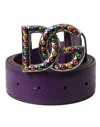 Dolce & Gabbana Purple Leather Dg Logo Studs Metal Buckle Belt In Purple